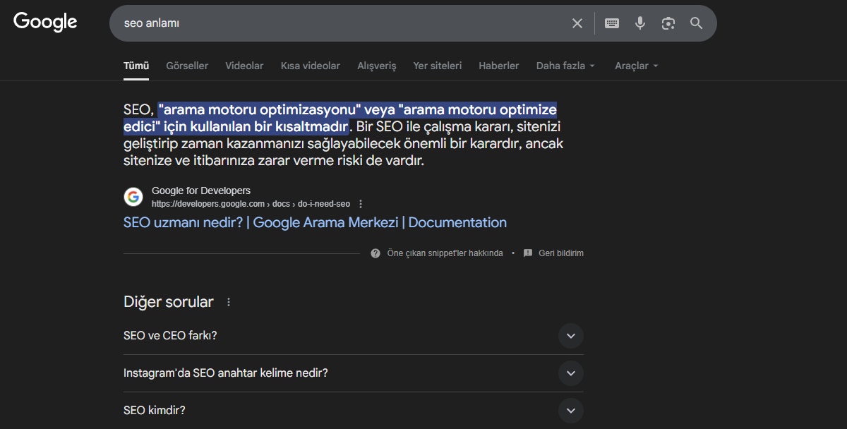 Featured snippet örnek